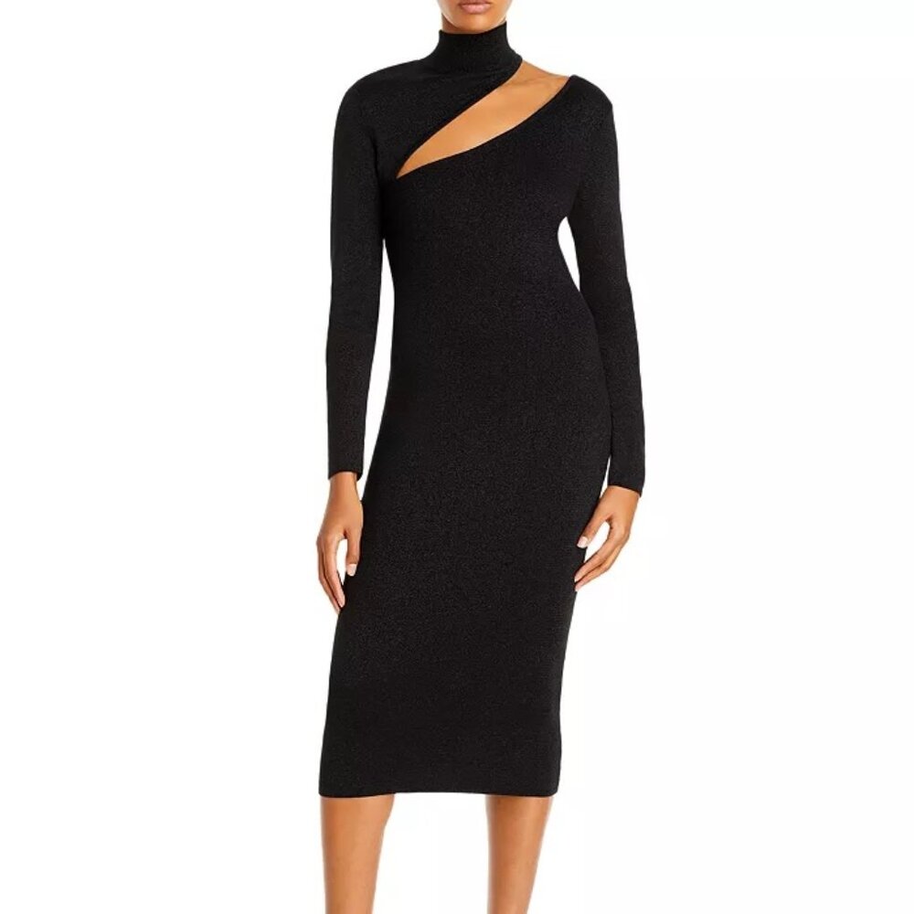 AQUA CUTOUT TURTLENECK MIDI DRESS